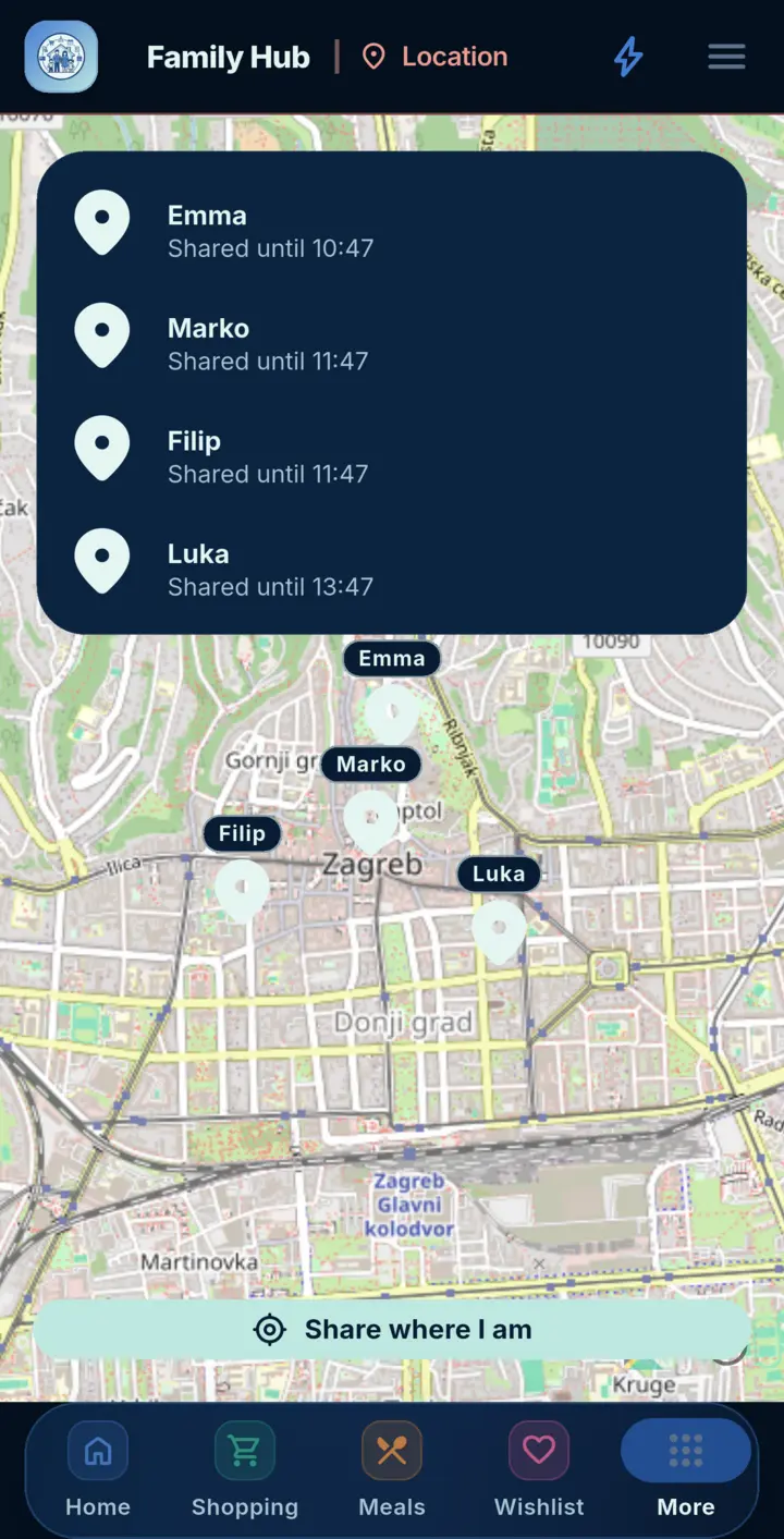 Location check-ins in Family Hub, on a phone